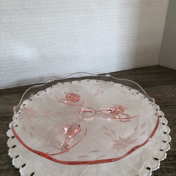 Vtg Pink Glass Footed Serving Tray - Picture 3 of 13